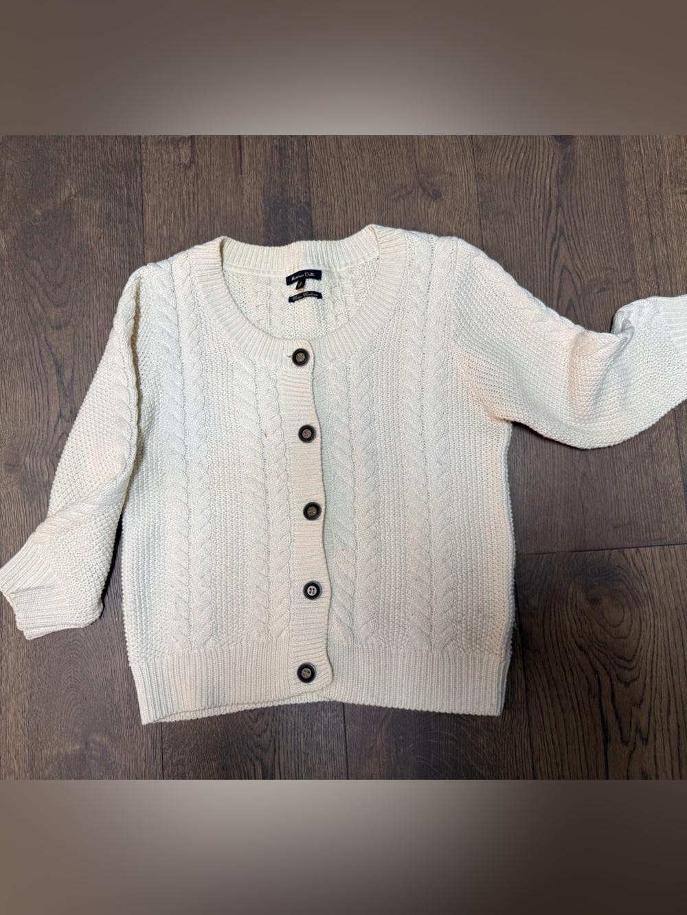 Massimo Dutti, Cable Knit Button-Front Sweater Cardigan - Cream